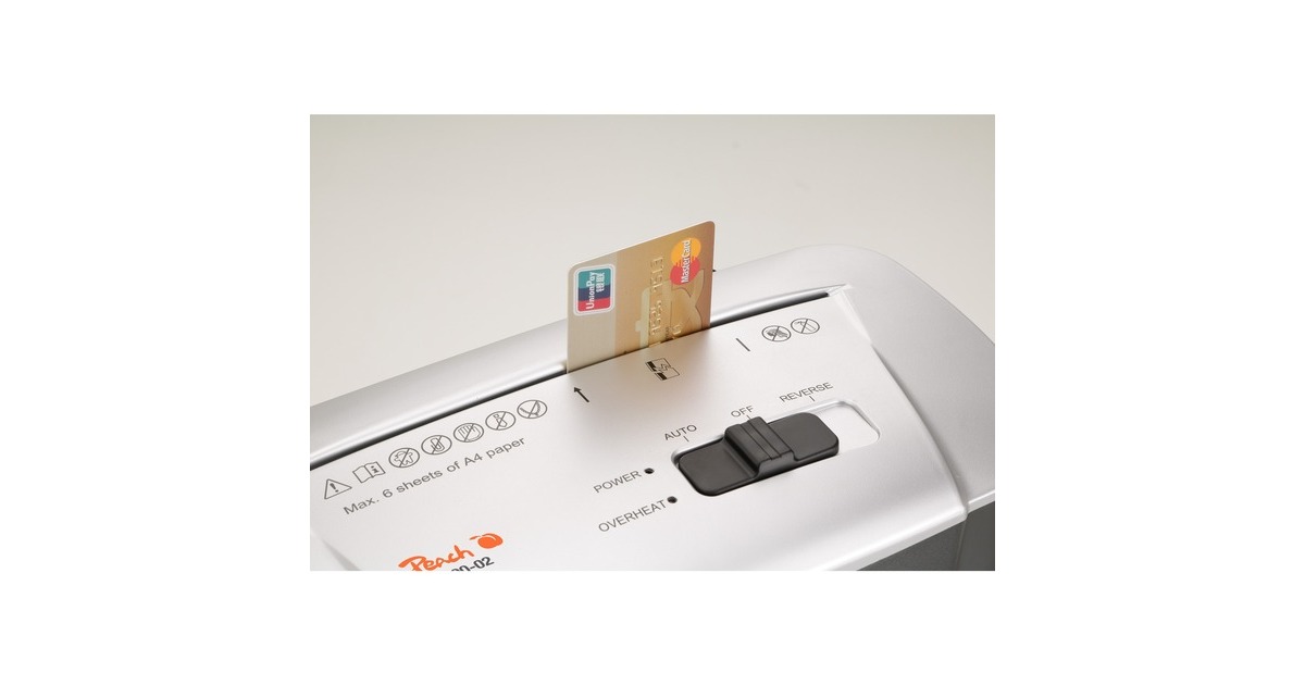 Broyeuse à papier Peach PS500-10 - 5 feuilles à la fois - 11 litres -  Taille des particules : 4 x 52 mm - Sécurité P-3 - Pour déchiqueter  feuilles, cartes de crédit et agrafes : : Fournitures de bureau