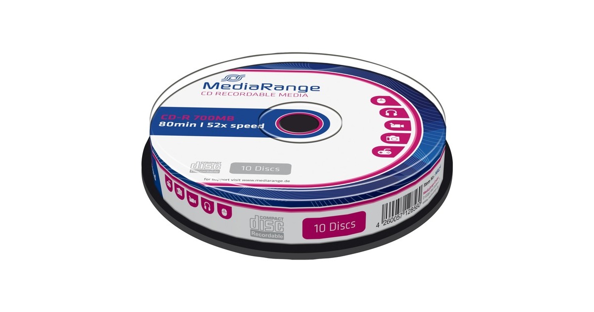 MediaRange MRPL501-C CD vierge CD-R 700 Mo 100 pièce(s) 52x, CD-R, 120 mm,  700 Mo, Boîte à gâteaux, 100 pièce(s)