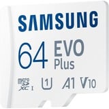 SAMSUNG EVO Plus microSDXC (2024), 64 Go, Carte mémoire Blanc, U1, V10, A1, Adaptateur SD inclus