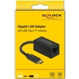 DeLOCK Adaptateur SuperSpeed USB (USB 3.2 Gen 1) avec USB Type-C™ mâle > Gigabit LAN 10/100/1000 Mbps compact noir Noir, USB 3.2 Gen 1 (3.1 Gen 1) Type-C, RJ-45, 1000 Mbit/s, Noir, Activité, Liaison, 0,9 m