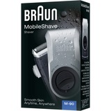 Braun MobileShave PocketGo M90 Bleu, Argent, Rasoir Noir/Argent, Bleu, Argent, Batterie, 60 h, 180 g, Boîte, 38 mm