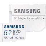 SAMSUNG EVO Plus 512 Go microSDXC (2024), Carte mémoire Blanc, U3, V30, A2, Adaptateur SD inclus