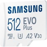 SAMSUNG EVO Plus 512 Go microSDXC (2024), Carte mémoire Blanc, U3, V30, A2, Adaptateur SD inclus