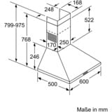 Bosch DWP66BC50 hotte Monté au mur Acier inoxydable 570 m³/h A, Hotte aspirante Acier inoxydable, 570 m³/h, Conduit, A, A, C, 69 dB