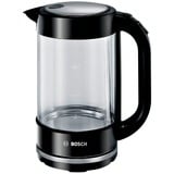 Bosch TWK70B03 bouilloire 1,7 L 2400 W Noir, Transparent Noir, 1,7 L, 2400 W, Noir, Transparent, Verre, Indicateur de niveau d'eau, Arrêt de sécurité en cas de surchauffe