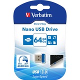 Verbatim Clé NANO USB 3.0 Store 'n' Stay 64 Go, Clé USB Bleu, 64 Go, USB Type-A, 3.2 Gen 1 (3.1 Gen 1), Casquette, 3 g, Bleu