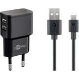 goobay Set de charge double Micro-USB 2,4 A, Chargeur Noir, Intérieure, Secteur, 5 V, 1 m, Noir