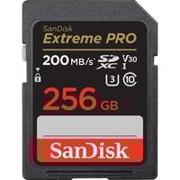SanDisk Extreme PRO SDXC 256 Go, Carte mémoire Noir, UHS-I, Classe 10, U3, V30