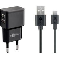 goobay Set de charge double Micro-USB 2,4 A, Chargeur Noir, Intérieure, Secteur, 5 V, 1 m, Noir